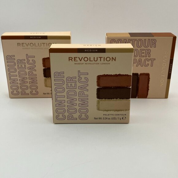 Makeup Revolution Contour Face Powder Compact Medium 0.24 OZ Pack Of 3 Pieces - Picture 1 of 6